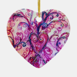 WHIMSICAL FLOURISHES HEART bright pink blue Ceramic Tree Decoration
