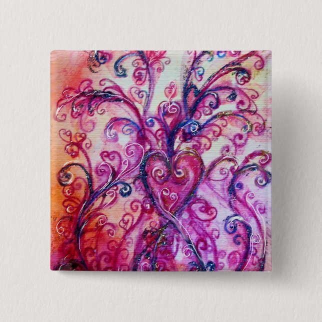 WHIMSICAL FLOURISHES Pink Purple Floral Heart 15 Cm Square Badge (Front)