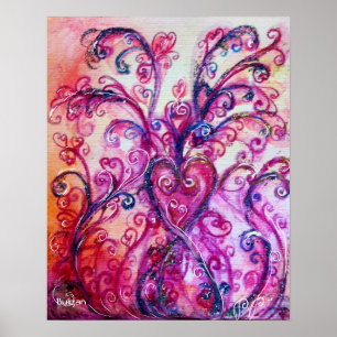 WHIMSICAL FLOURISHES,PINK PURPLE SWIRLS WITH HEART POSTER