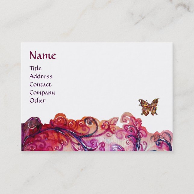 WHIMSICAL FLOURISHES Red Pink Purple Floral Business Card (Front)