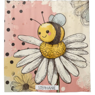 Whimsical Flower and Bee – Cozy Floral (1) Shower Curtain