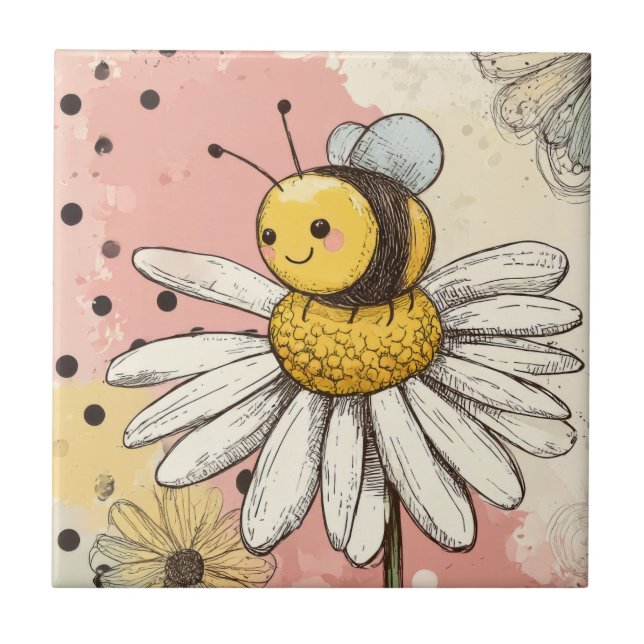 Whimsical Flower and Bee – Cozy Floral (1) Tile (Front)