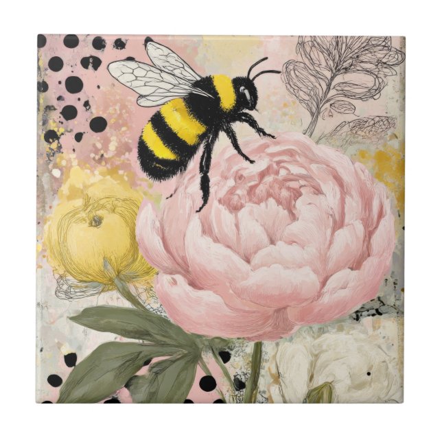 Whimsical Flower and Bee – Cozy Floral (2) Tile (Front)