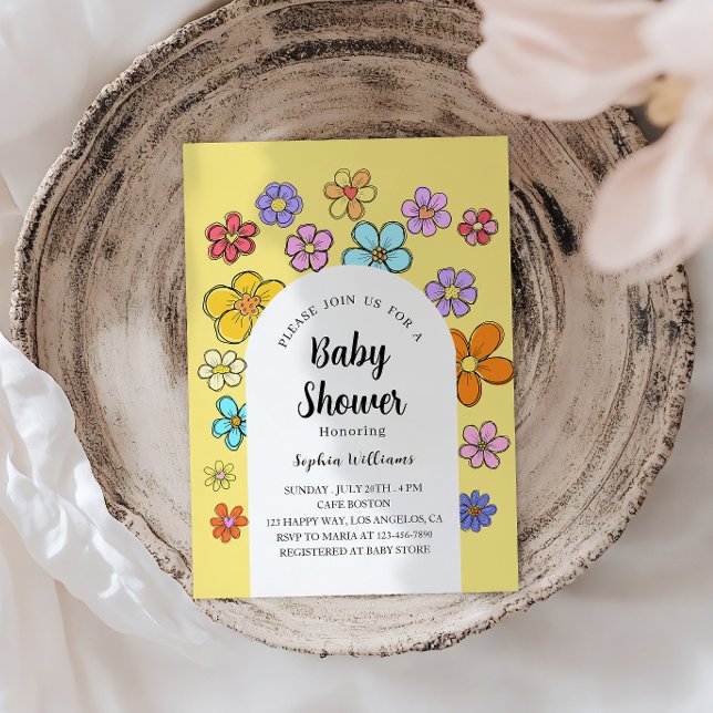 Whimsical Flower Baby Shower – Peach & Pastel  Invitation (Creator Uploaded)