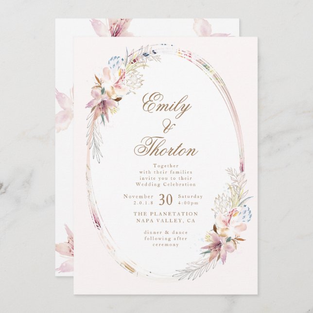 Whimsical Flower Bohemian Wedding Invitation (Front/Back)