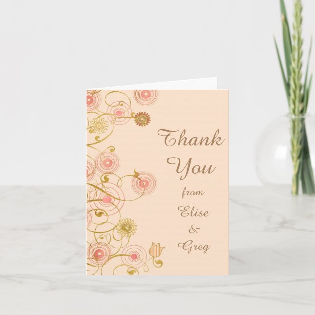 Whimsical Flower Border Wedding Thank You Card (Front)