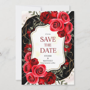 Whimsical Flower Crimson Red Roses Wedding Save The Date
