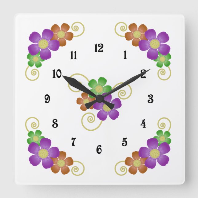 Whimsical Flower Design Wall Clock (Front)