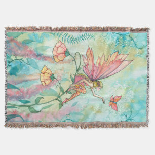 Whimsical Flower Fairy Fantasy Art Throw Blanket