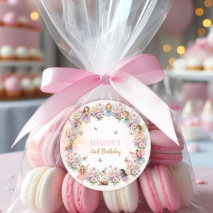 Whimsical flower fairy garden 2nd birthday  classic round sticker