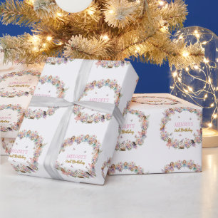 Whimsical flower fairy garden 2nd birthday wrapping paper