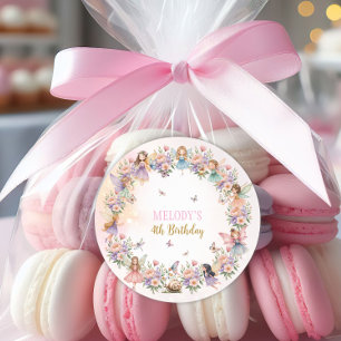 Whimsical flower fairy garden 4th birthday  classic round sticker