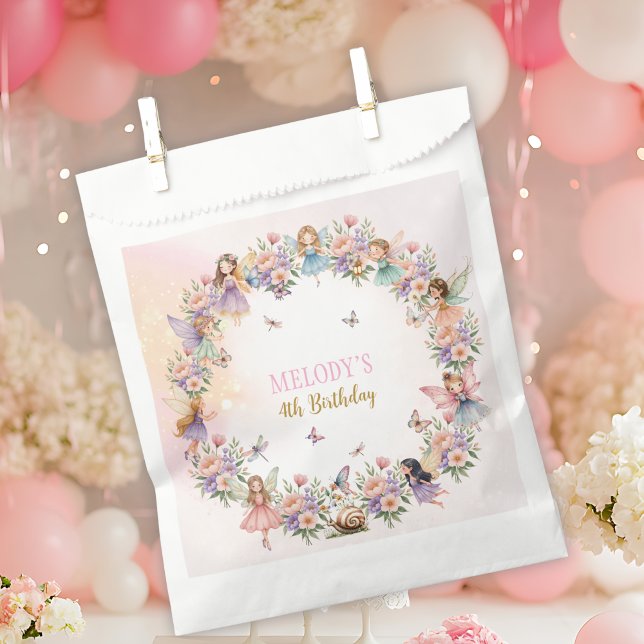 Whimsical flower fairy garden 4th birthday  favour bags (Creator Uploaded)