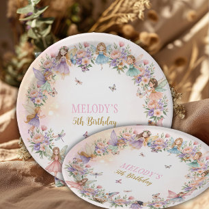 Whimsical flower fairy garden 5th birthday  paper plate