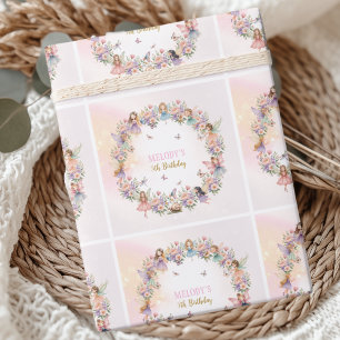 Whimsical flower fairy garden 5th birthday  wrapping paper