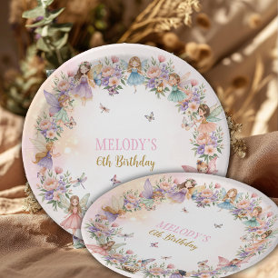 Whimsical flower fairy garden 6th birthday paper plate