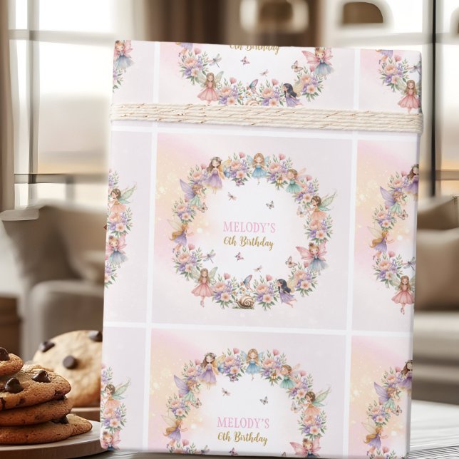 Whimsical flower fairy garden 6th birthday  wrapping paper (Creator Uploaded)