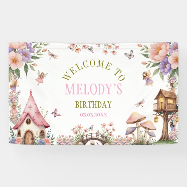 Whimsical Flower Fairy Garden Birthday Banner (Horizontal)