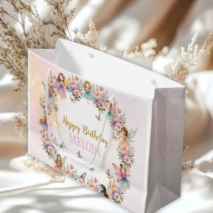 Whimsical flower fairy garden birthday large gift bag