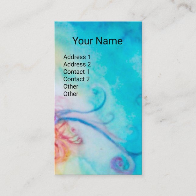 WHIMSICAL FLOWER FAIRY IN PINK,GOLD BLUE SPARKLES BUSINESS CARD (Front)