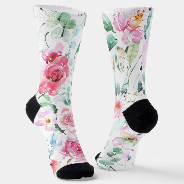 Whimsical Flower Floral Pattern Socks (Angled)