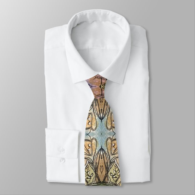 Whimsical Flower Garden Watercolor Painting Tie (Tied)
