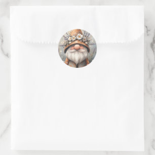 Whimsical Flower Gnome: Adorable Watercolor Art Classic Round Sticker