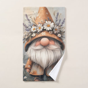 Whimsical Flower Gnome: Adorable Watercolor Art Hand Towel