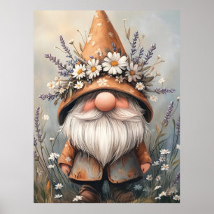 Whimsical Flower Gnome: Adorable Watercolor Art Poster