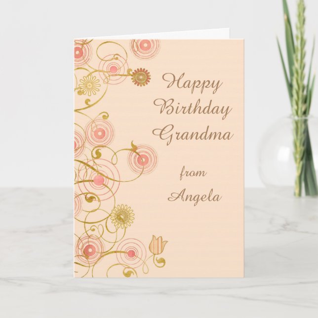 Whimsical Flower Grandmother Birthday Card (Front)