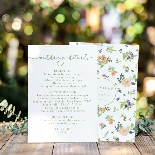 Whimsical Flower Greenery Wedding Details Card (Creator Uploaded)