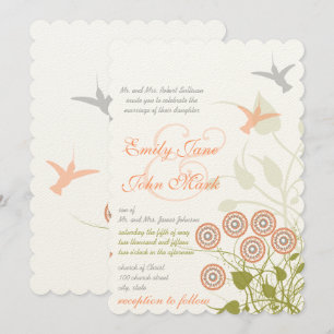 Whimsical Flower & Humming Bird Wedding Invitation