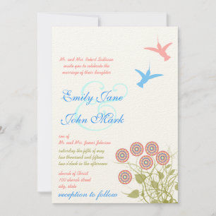 Whimsical Flower & Humming Bird Wedding Invitation