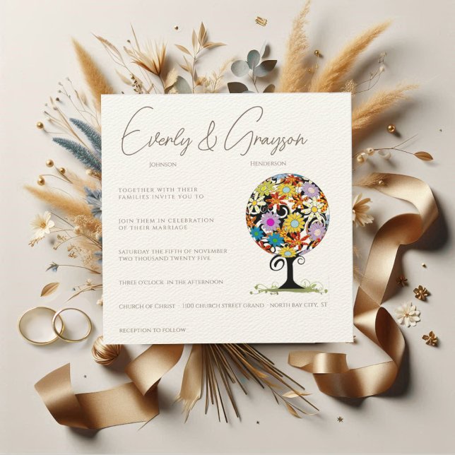 Whimsical Flower Love Tree Wedding Invitation (Creator Uploaded)