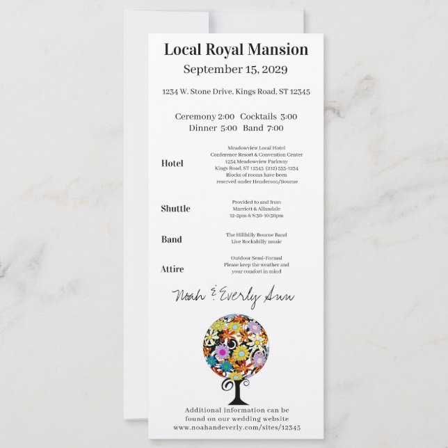 Whimsical Flower Love Tree Wedding Stationery Invitation (Front)