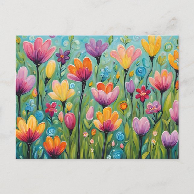Whimsical Flower Meadow Blooming Wildflowers  Postcard (Front)