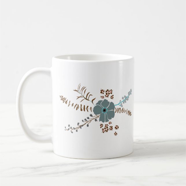 Whimsical Flower Mix Teal Pink Grey Flowing Floral Coffee Mug (Left)