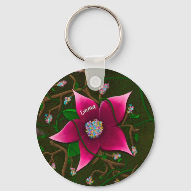 Whimsical Flower Personalised Key Ring (Front)