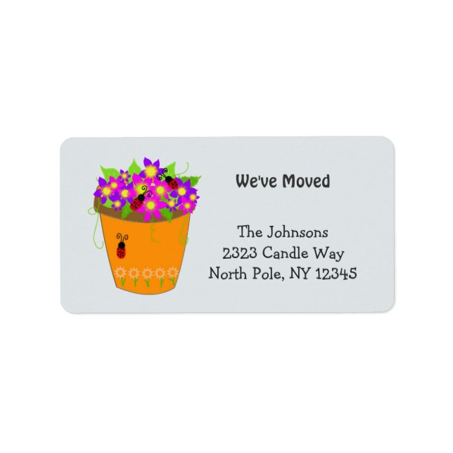 Whimsical Flower Pot New Address Label (Front)