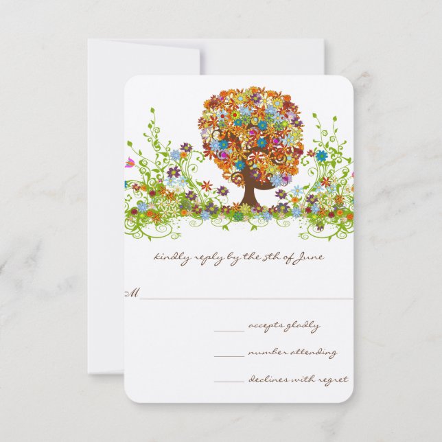 Whimsical Flower Tree Wedding Response Cards (Back)