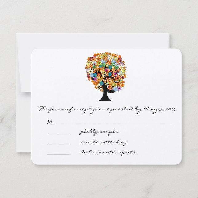 Whimsical Flower Tree Wedding Response Cards (Front)