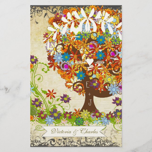 Whimsical Flower Tree Wedding Stationery (Front)