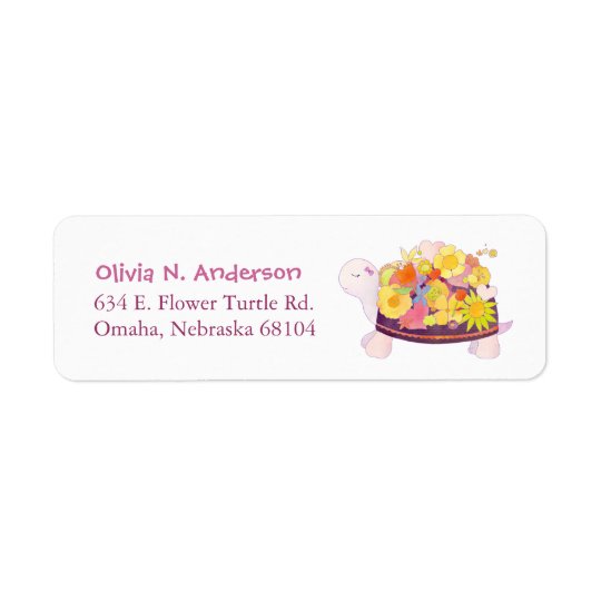 Whimsical Flower Turtle Address Return Address Label