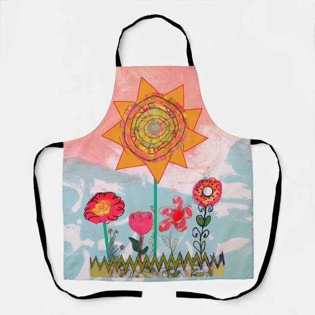 Whimsical Flowers All-Over Print Apron (Front)