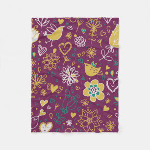 Whimsical Flowers and Birds Fleece Blanket