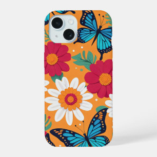 Whimsical flowers and butterflies iPhone 15 case