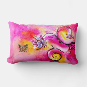 WHIMSICAL FLOWERS AND BUTTERFLIES LUMBAR CUSHION