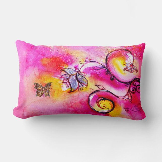 WHIMSICAL FLOWERS  AND BUTTERFLIES LUMBAR CUSHION (Front)