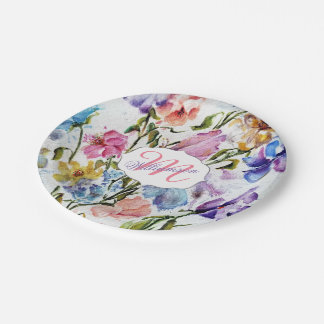 WHIMSICAL FLOWERS AND BUTTERFLIES PAPER PLATE