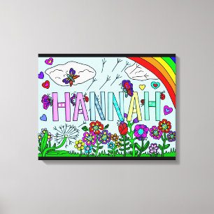 Whimsical Flowers and Girl's Name Hannah Wall Art